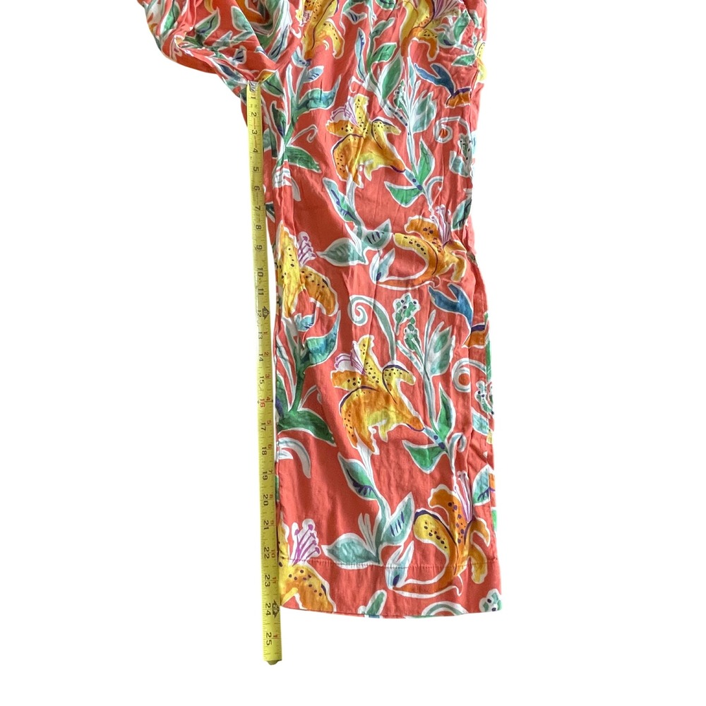 Rachel Rachel‎ Roy Womens Orange Floral Linen Blend Wide Leg Crop Pants Large - Picture 6 of 8